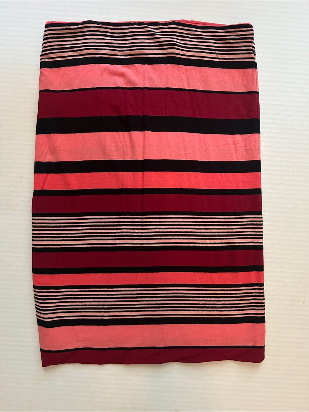 LOFT Coral Pink and Burgundy Striped Pencil Skirt